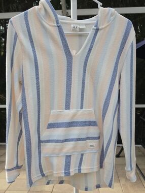 ROXY Striped Pullover Hoodie - Light Blue & Peach